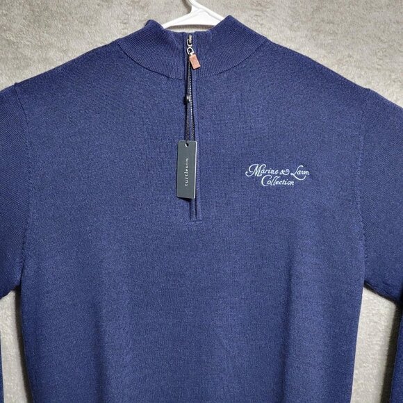 Turtleson Sweater Mens Small Navy Blue Lined Merino 1/4 Zip Marine Lawn MFI4S02 - Picture 2 of 16